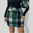 thumbnail image 6 of Inleife Womens High-Waisted A-Line Skirt Fashion Ladies Casual Check Print High Waist Tight Pencil Skirt Green M, 6 of 6