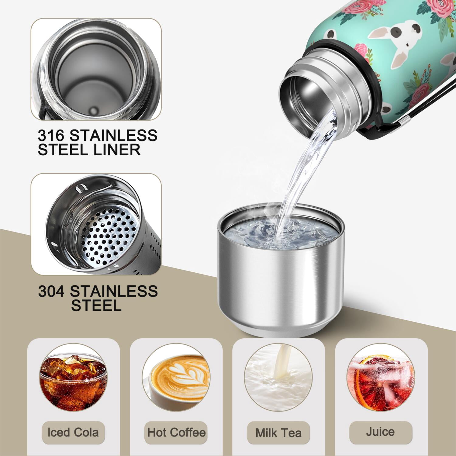20 Oz Bull Terrier Dog and Flower Florals Coffee Tumbler Double Wall Insulated Stainless Steel Water Bottle | Metal Reusable Thermoses Flask with Cup Cap | Leak & Sweat Proof with Anti-Dust Lid