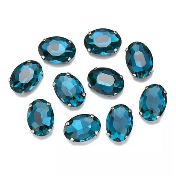 U8MO 10pcs Sew On Oval Crystal Glass Flat Gold Back Claw Cup Rhinestones Beads-10x14mm-Peacock Blue