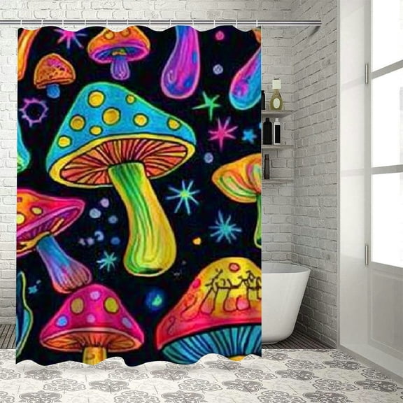 Autua Mushrooms Stars Psychedelic Art Shower Curtain Set with Hooks for Bathroom Decoration 36"x72