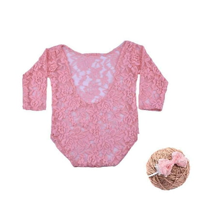 2019 Hot Sale Baby Long Sleeve Romper Newborn Photography Props Princess Lace Costume with Headband Bow Knot Infant