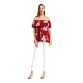 thumbnail image 3 of Women's Hawaiian Off-Shoulder Ruffle Muumuu Top in Pineapple Garden Burgundy M, 3 of 5
