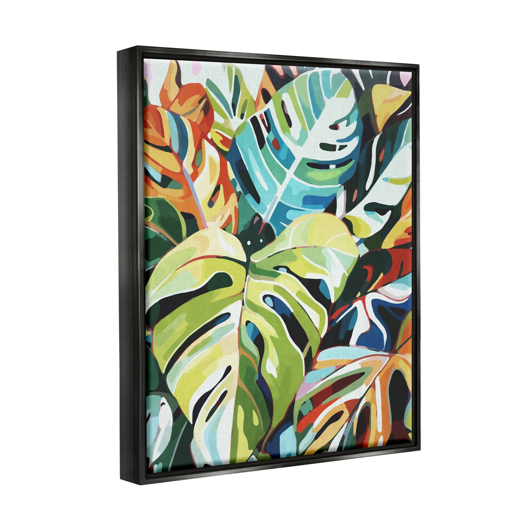 Stupell Industries Modern Tropical Palms Botanical & Floral Painting Black Floater Framed Canvas Art Print Wall Art, 25 x 31