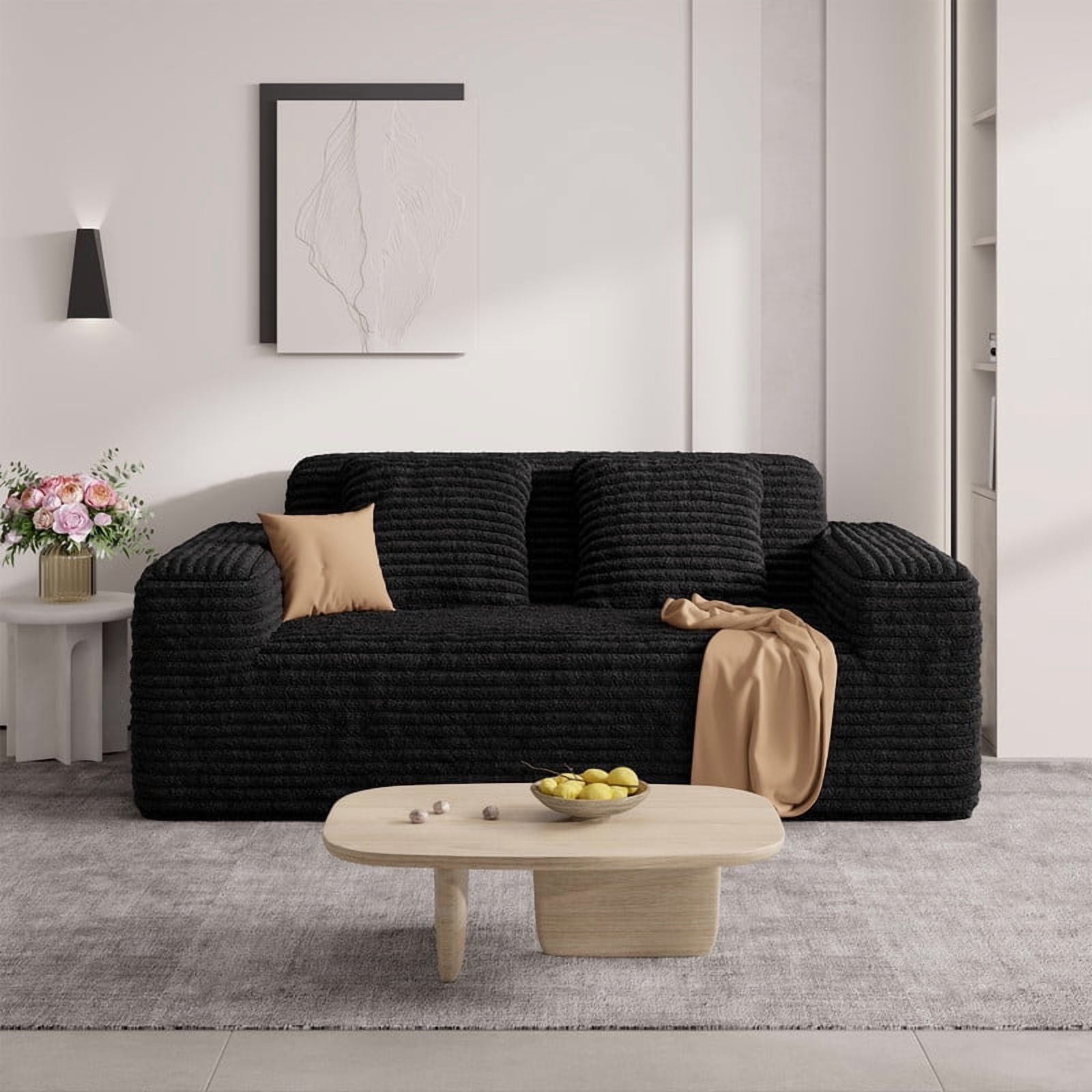 Hawsaiy 75" Wide Wale Corduroy Loveseat Sofa with Wide Armrests & Removable Pillows, No Assembly Foam Couch, Vacuum Packed, High-Density Support, Black