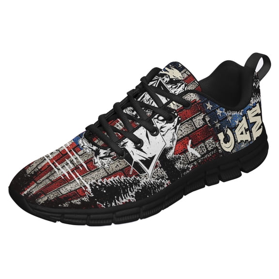 Camping American Flag Running Shoes Sneakers Mesh Black Size 3.5
