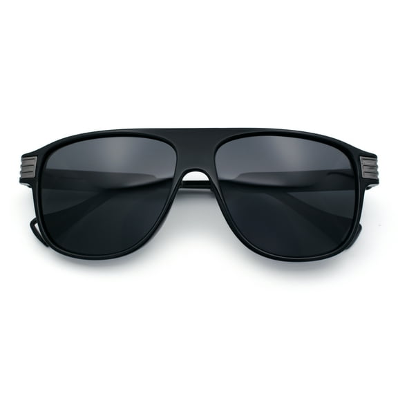 Polarized Mogul Mobster Flat Top Racer Mafia Plastic Fashion Sunglasses Shiny Black Gunmetal - Black