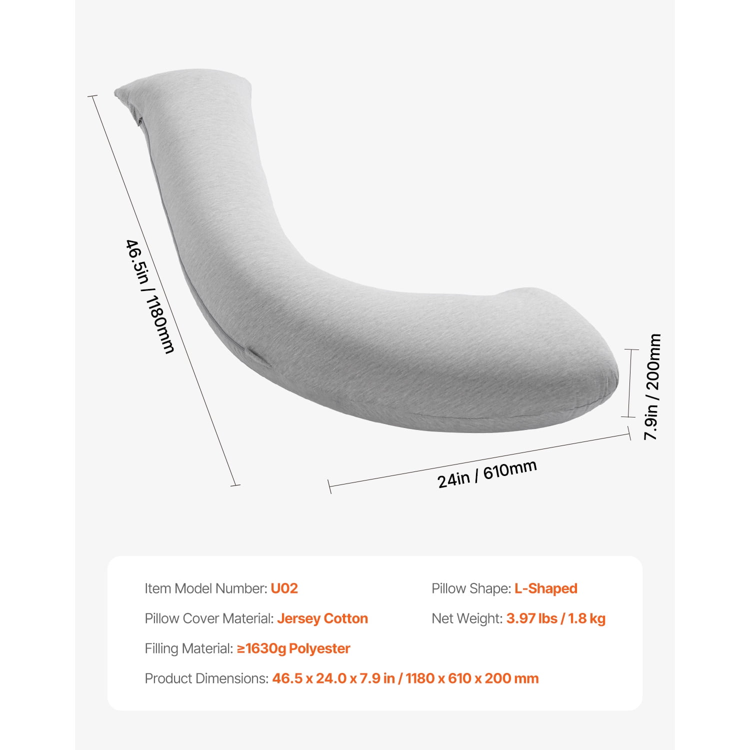KFFKFF Pregnancy Pillow, L-Form Maternity Aid for Expectant Mothers, Gentle and Airy Pregnancy Full Body Cushion with Cleanable Jersey Casing