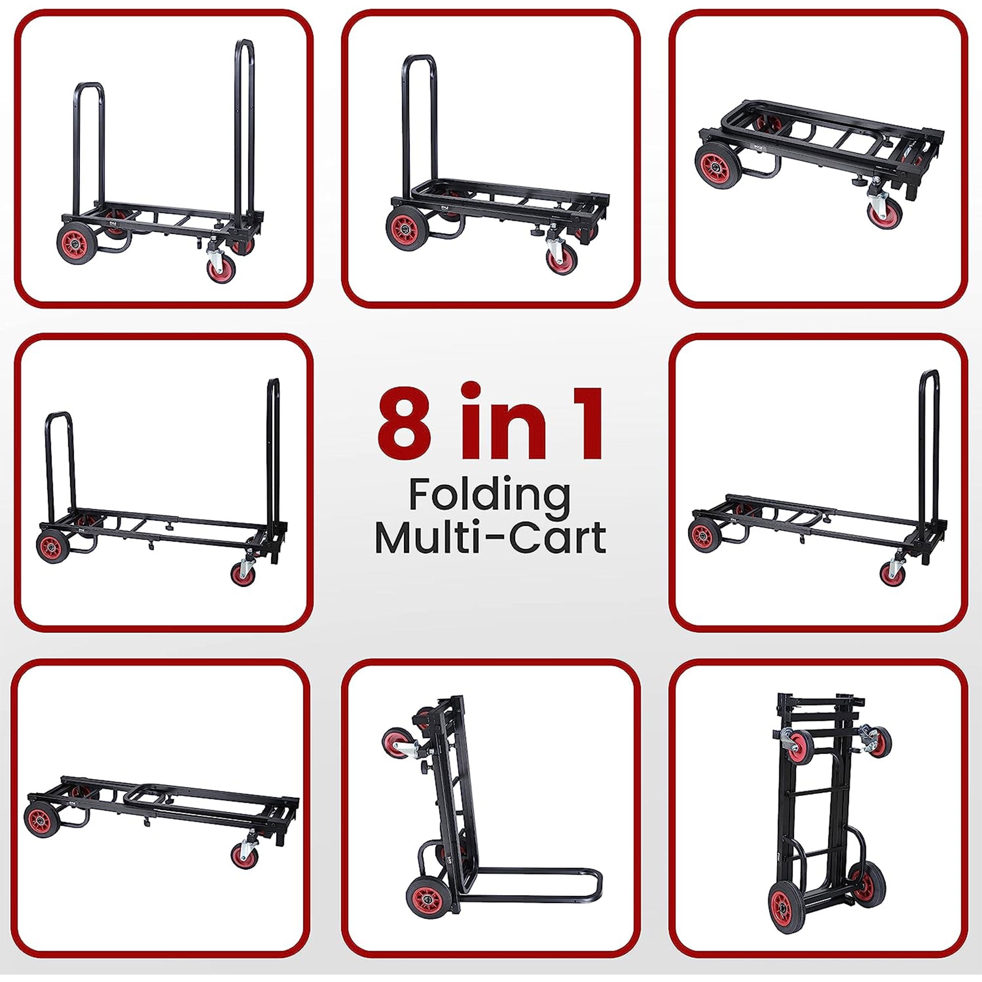 Pyle Compact Adjustable Folding Hand Truck Dolly Platform Multi Cart, Black