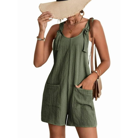 Women'S Summer Fashionable Short Jumpsuits, Casual Sleeveless Jumpsuits with Pockets  Green XXL