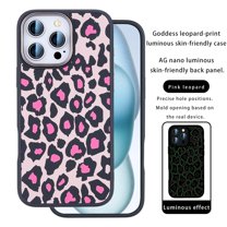 For iPhone 16 Luminous Phone Case,Leopard Pattern Designing,for Women Girls Soft TPU Bumper Hard PC Back,Shockproof Rugged Anti-fall Ultra Slim Skin Feeling Phone Case,Pink