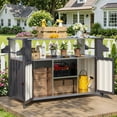thumbnail image 3 of AECOJOY 43" Outdoor Grill Table with Storage Cabinet, BBQ Prep Cart with Wheels, Outdoor Kitchen Island, Mobile Serving Station for Patio and Garden, Dark Grey, 3 of 8