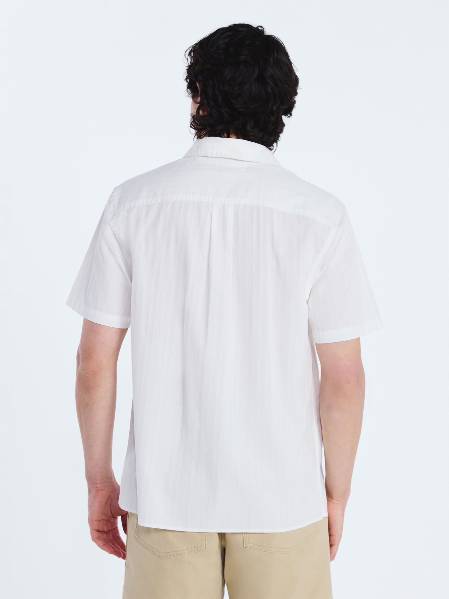 Free Assembly Men's Cotton Dobby Button Front Shirt with Short Sleeves, Sizes S-3XL
