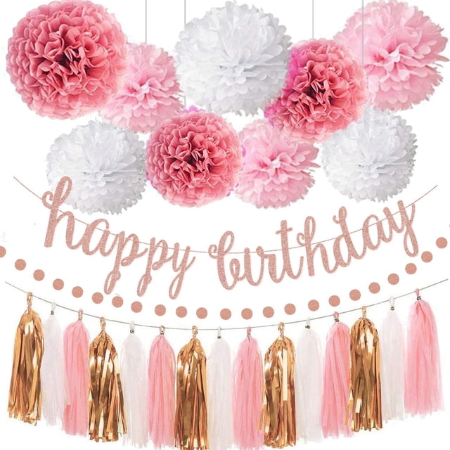 Wedding Decorations With Soft Tulle Fabric, 4-In-1 Party Supplies For Bridal Shower, Balloons, Tissue Poms, Garlands, High Grade Paper String Home Decoration
