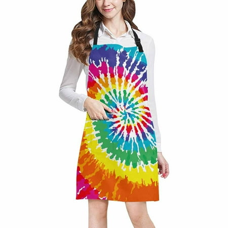 

ASHLEIGH Abstract Tie Dye Rainbow Chef Kitchen Apron Adjustable Strap Waist Ties Front Pockets Perfect for Cooking Baking Barbequing