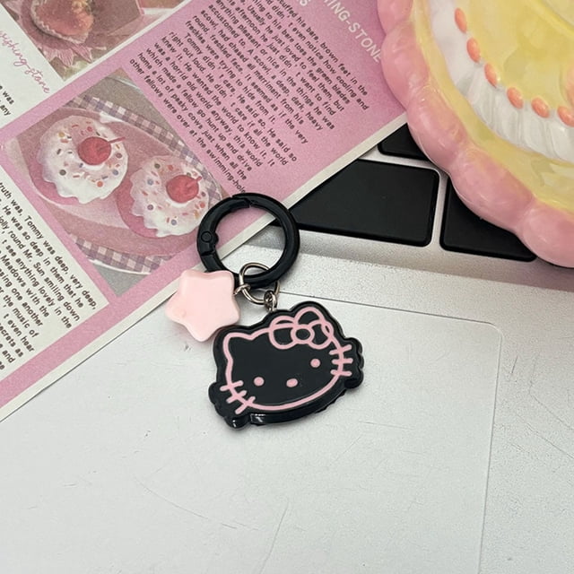 Nuevo llavero de Hello Kitty Sanrio lindo negro Rosa estrella muñeca bolsa teléfono colgante decoración del coche pareja accesorios cumpleaños niños regalo