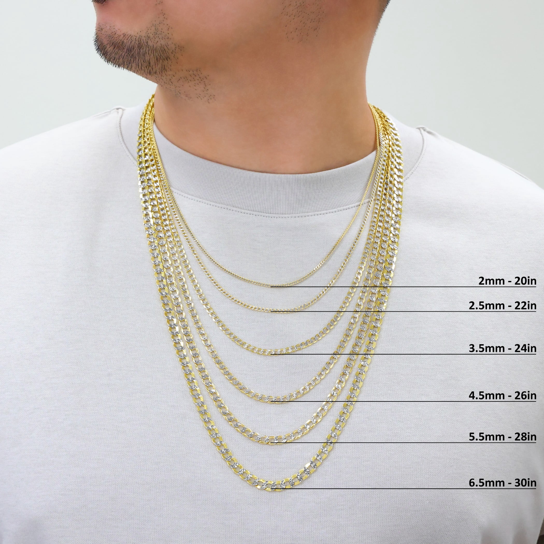 Nuragold 14K Real Yellow Gold Cuban Diamond Cut Pave Curb Link Chain Necklace 16"-26" (2.5mm-6.5mm) Italian Jewelry for Men & Women