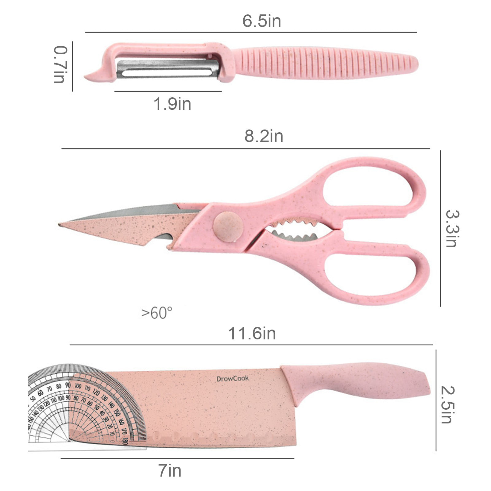 💝 PINK CERAMIC KITCHEN KNIFE SET (6 PIECE) CUTE STAINLESS STEEL