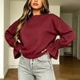 thumbnail image 4 of Hurxie Women's Casual Crew Neck Sweatshirt Long Sleeve Ruched Solid Loose Fitting Pullover Tops, 4 of 7