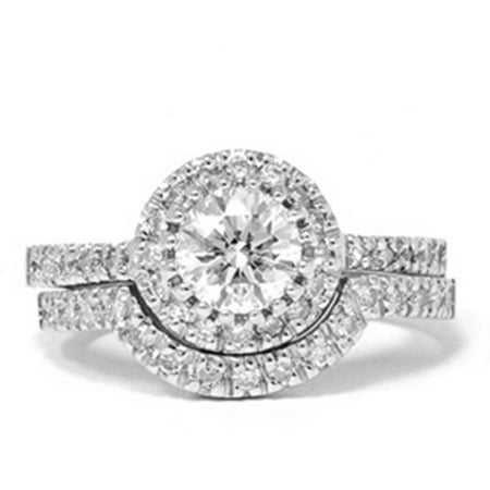 Pompeii 1 1/2 Carat Diamond Halo Engagement Wedding Ring Set Matching Band 14k (H-I,I1)