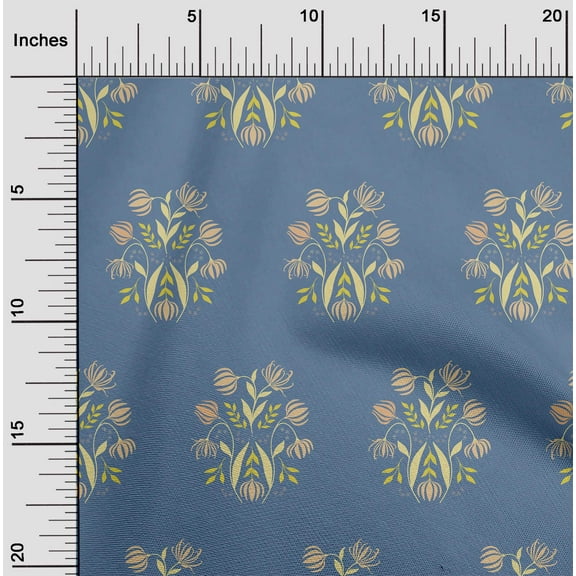 oneOone Polyester Lycra Sky Blue Fabric Leaves & Flower Quilting Supplies Print Sewing Fabric By The Yard 56 Inch Wide-OAW