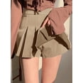 thumbnail image 5 of Khaki Pleated A-Line Skirt For Women, Academic Style Fall Mini Skirt, 5 of 7