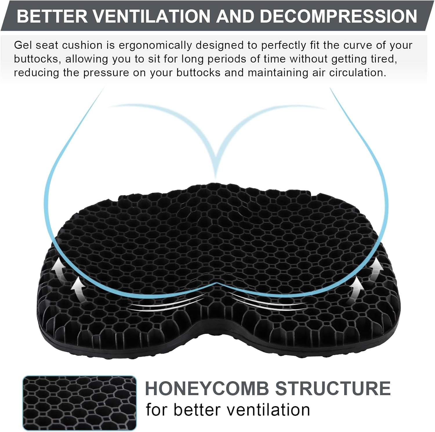 Anti-Slip Kayak Seat Cushion, Waterproof Thicken Gel Kayak Seat Pad with Non-Slip Cover, Canoe Seat Cushion Kayak Accessories Kayak Canoe Boat Equipment