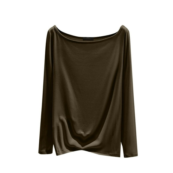Makaor Women Blouses Dressy Casual Crew Neck Shirts Tops Solid Long Sleeve Pullover Tees Casual Fall Fashion Outfits
