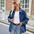 thumbnail image 4 of Women Casual Long Sleeve Lapel Button Outerwear Loose Boyfriend Style Jacket Fashion Denim Jacket Dark Blue S, 4 of 9
