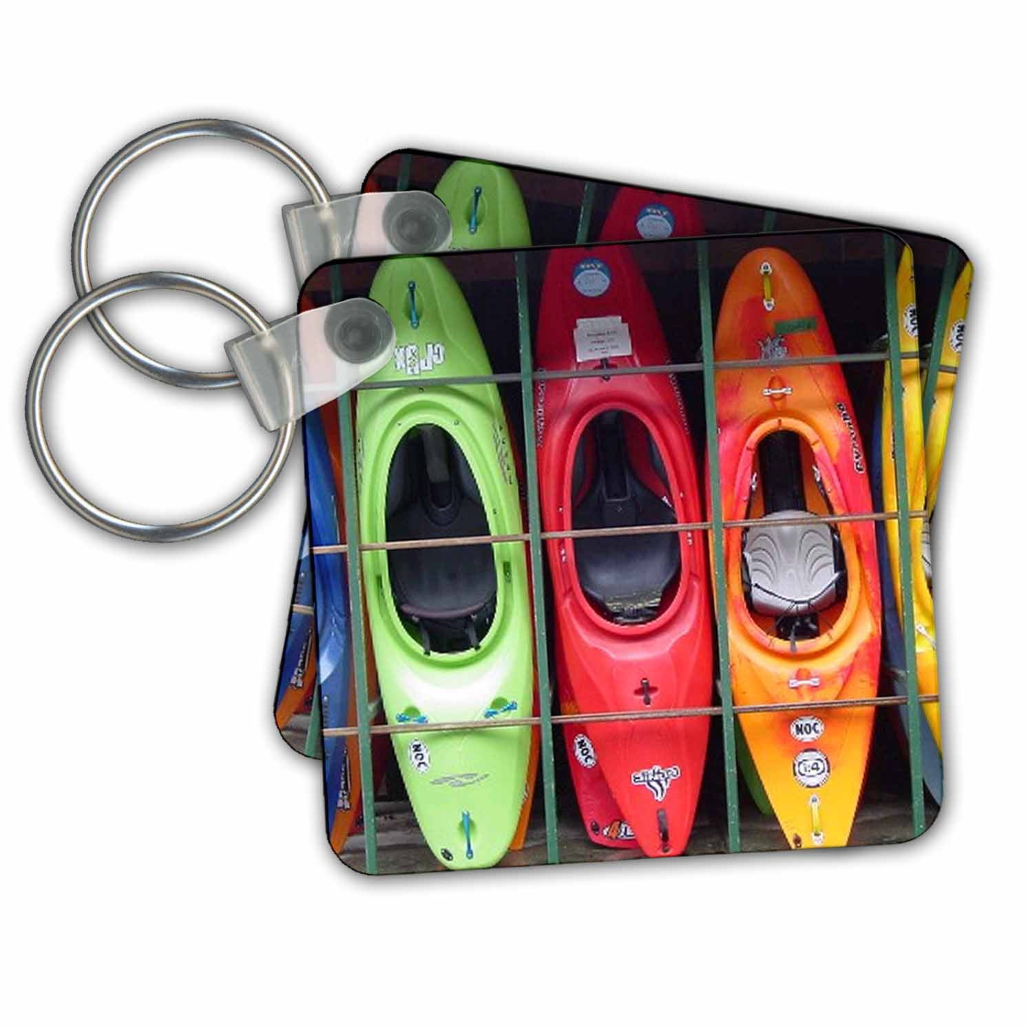3dRose Kayak Key Chains, 2.25 by 2.25inch, set of 2