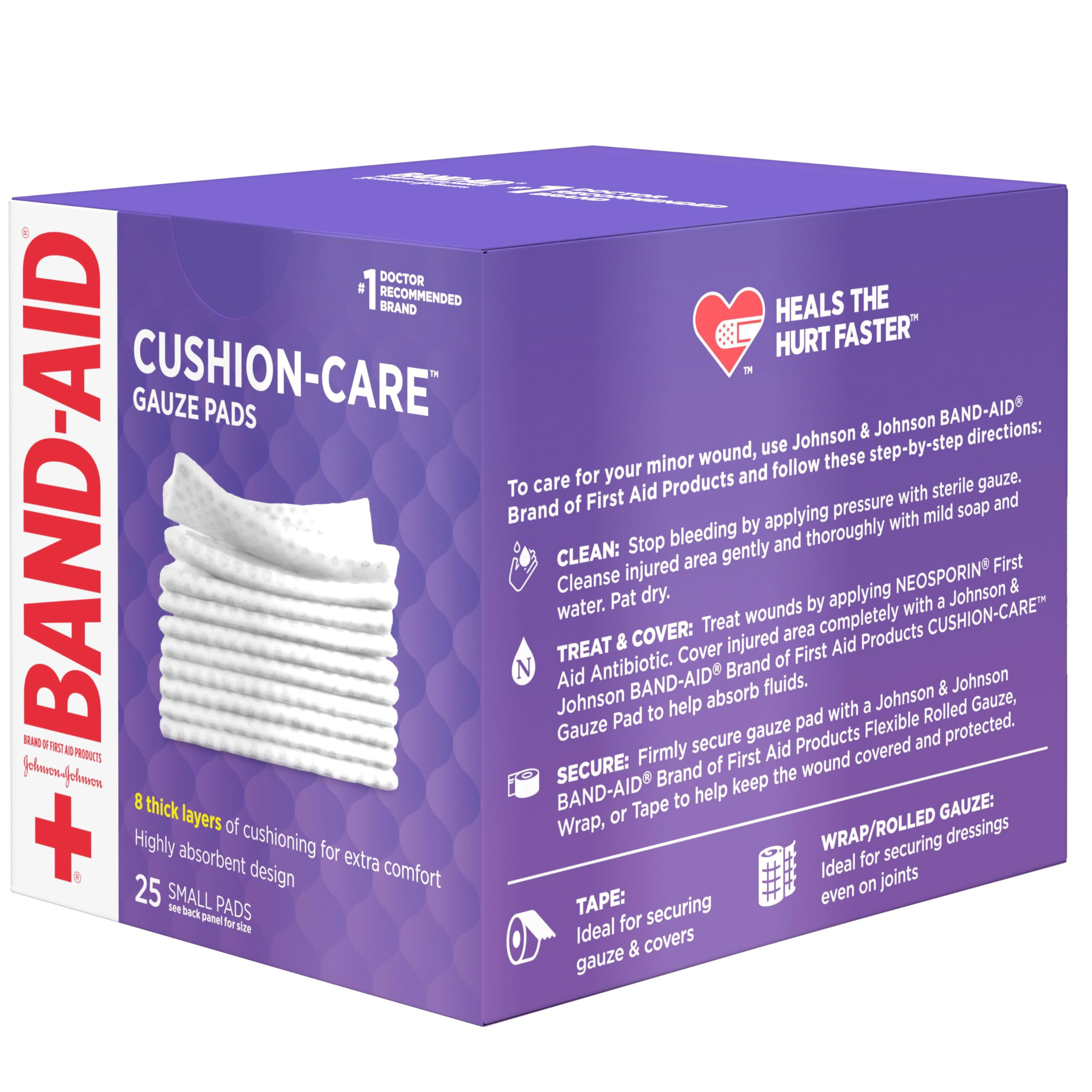 Band-Aid Brand Cushion Care Gauze Pads, Small, 2 in x 2 in, 25 ct (Pack of 3)