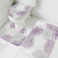 thumbnail image 3 of Purple White Bath Mat 3 Piece Bathroom Rug Set, Abstract Grey Chrysanthemum Flower Floral Non Slip Bath Rug Contour Mat and Toilet Lid Cover, Absorbent Shower Mats Soft Bath Rugs and Mats Sets, 3 of 8