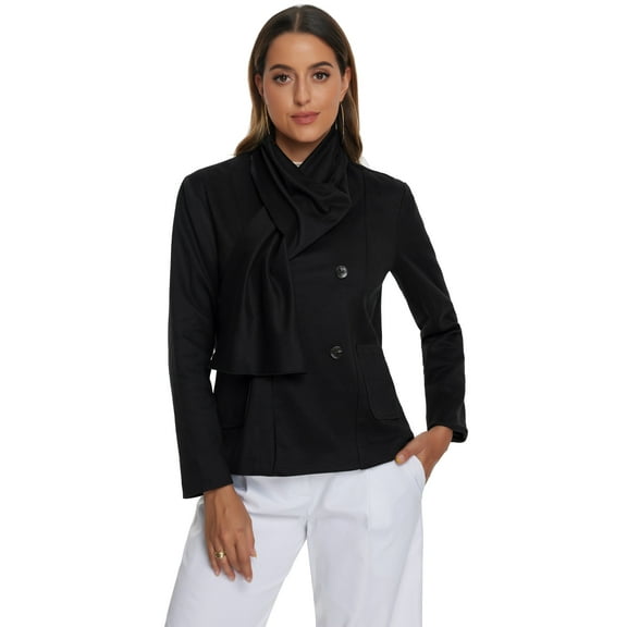 DARING DIVA Women's Double Breasted Outwear Fashion Overcoat with Scarf Black XS