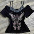 thumbnail image 4 of Tiweut 2 Piece Crop Top Tees Summer Y2k Baby Tee Fairy Grunge Goth Emo Shirts Streetwear 2000s,Z1 Black, 4 of 8