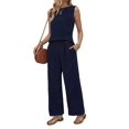 thumbnail image 3 of Conjuntos de 2 Piezas para Mujer, Chaleco, Cuello Redondo, Sin Mangas, Conjuntos Casuales, Pantalones de Pierna , Trajes. Azul Oscuro S, 3 of 9