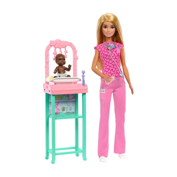 Set de Juego Mattel Barbie Enfermera Cabello Rubio con Bebé