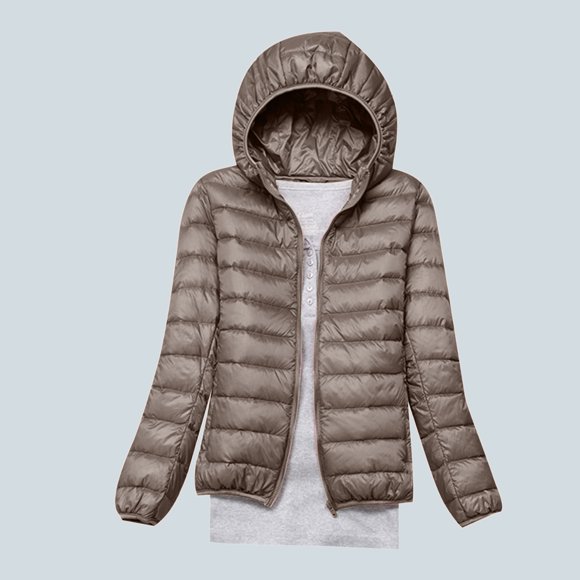 Meichang Womens Light Puffer Jacket with Hood Plus Size Down Coat Portable Zip Up Quilted Jackets Dolman Long Sleeve Outerwear