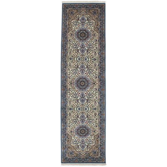 MagicRugs Traditional Floral Indo Kerman 2'7 x 9'5 Oriental Runner Rug Carpet, Cream