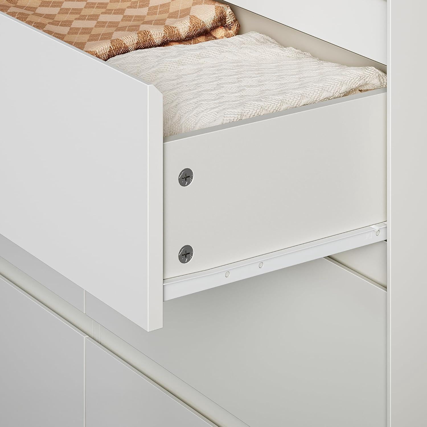 YAURA 47" Wide Modern White 6-Drawer Dresser, Chest of Drawers Storage Organizer for Bedroom, Closet, Hallway & Living Room