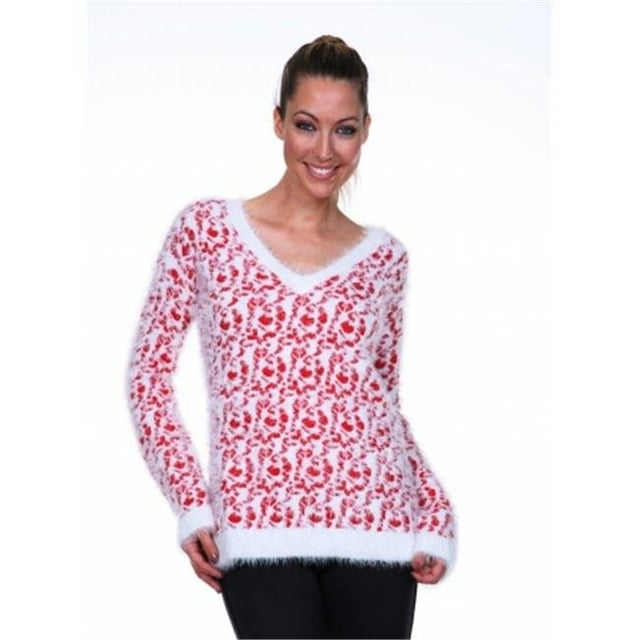 White Mark Universal 696-Red-XL Leopard Sweater - Red - White - Extra Large