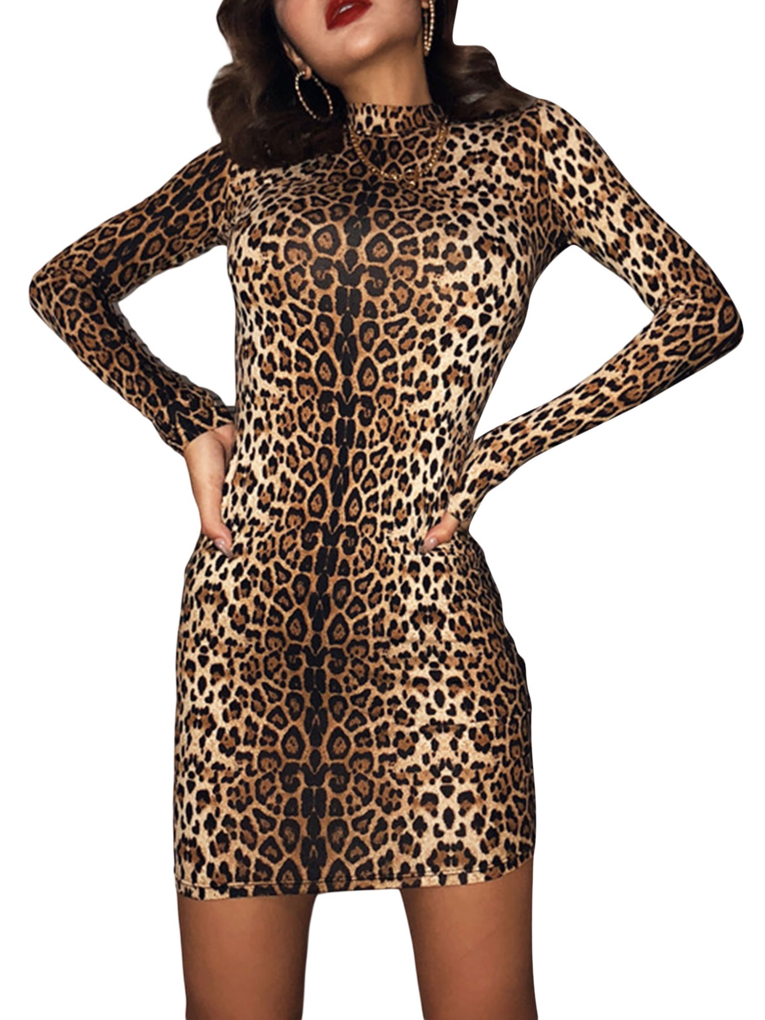 suanret Womens Mini Dress Leopard Strappy Dress Sleeveless Slim Pencil Party Club Evening Dress Snakeskin Print Dress 