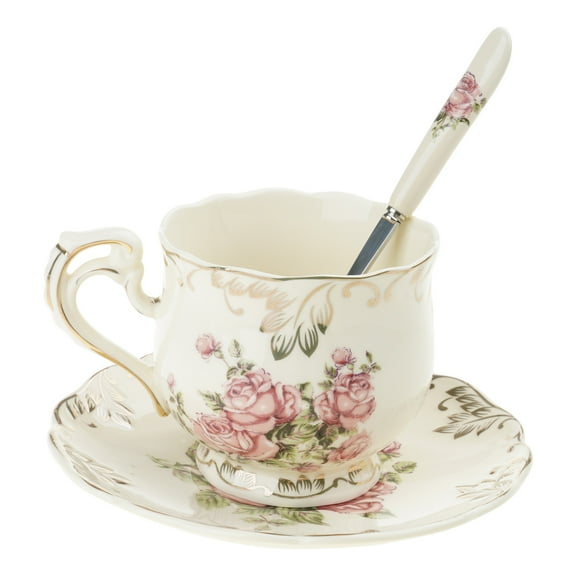 European Ceramics Coffee Cup Saucers Set Afternoon Teas Gifts 250 ML Porcelain Rose Flower Sea Cup Dish