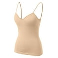 thumbnail image 5 of ZHOGXU Womens Casual Tank Top With Adjustable Strap Built-In Bra Wireless Sleeveless V Neck Solid Color Comfortable Breathable Camisole Top For Everyday Wear,Beige,L, 5 of 6