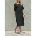 thumbnail image 4 of Wytyjxccyy Women Short Sleeve Dress Cotton Linen Solid Casual Loose A-Line Party Beach Dress, 4 of 7