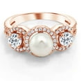 thumbnail image 2 of Gem Stone King 1.46 Ct Round White Topaz 18K Rose Gold Plated Silver Cultured Freshwater Pearl Ring, 2 of 3