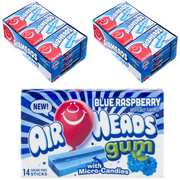Airheads Candy, Chewing Gum, BLUE RASPBERRY Flavor, MICRO CANDIES inside , Sugar Free, Xylitol, 14 Sticks per Pack, (24 Pack ) Double Header