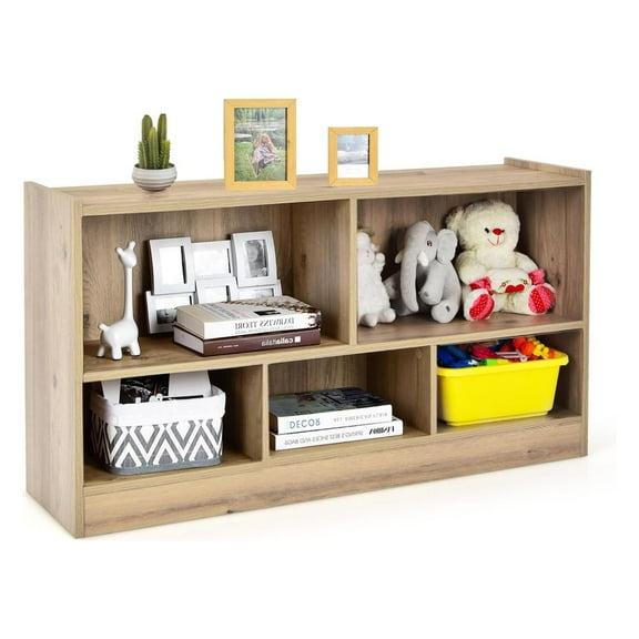 5 Cube Bookcase, 2-Tier Open Storage Cabinet, Horizontal Bookshelf for Organizer, Wooden Display Book Shelves for Home Office, Classroom (Natural, 5 Cubes)