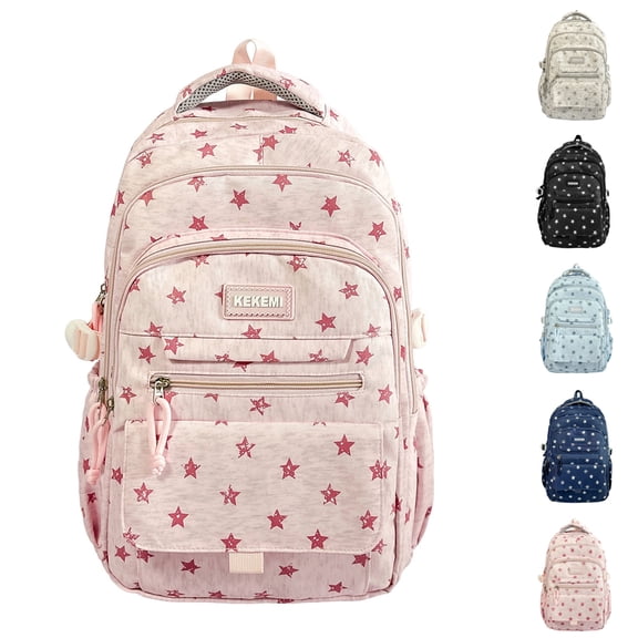 Girls High Middle School Coquette Backpack for Teen Kawaii Star Bookbag College Daypack (Pink)
