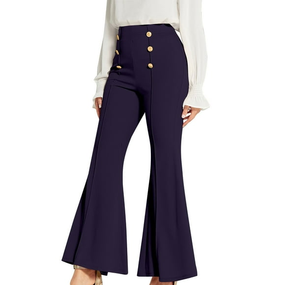 Slacks for Women Fashion Trousers Solid Button Sweatpants with Pockets High Waist Sporty Gym Pants Dress Pants Women Purple XXL