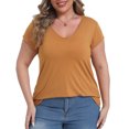 thumbnail image 5 of Gocolloa Plus Size Tops for Women Basic Cap Sleeve V Neck T Shirts Summer Casual Loose Dressy Tunic Dark Yellow 3X, 5 of 6