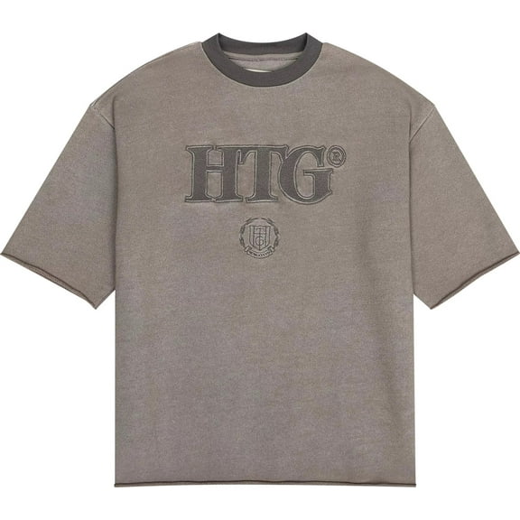 Honor The Gift Men's Embroidered Short Sleeve Oversized Crewneck Sweatshirt (Small, Grey)